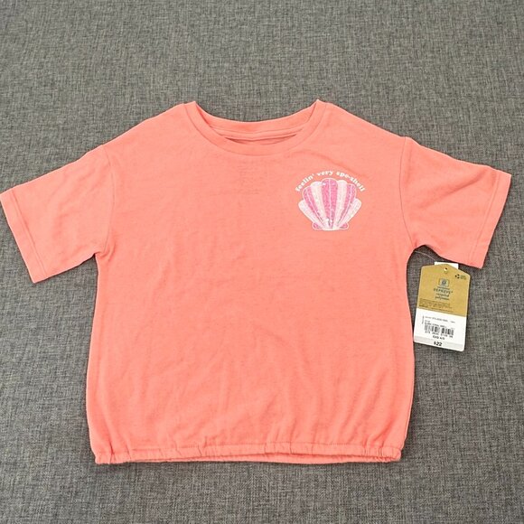NEW! Girls ThereaboutsTop Coral Sequin Shell XXS 4/5 Short Sleeve Cotton Blend - Picture 1 of 9